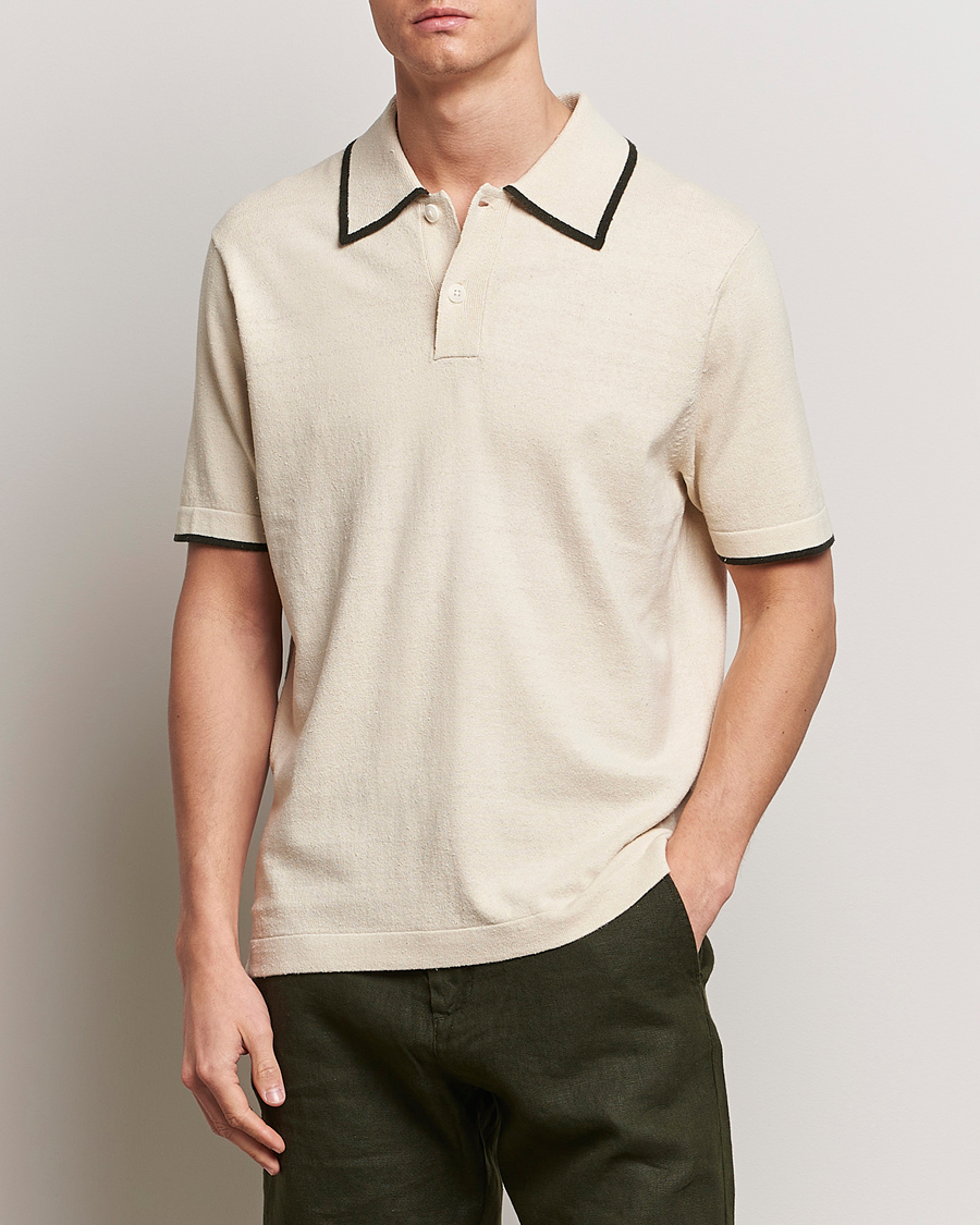 Hombres | Camisas polo de manga corta | NN07 | Damon Silk/Cotton Knitted Polo Oat