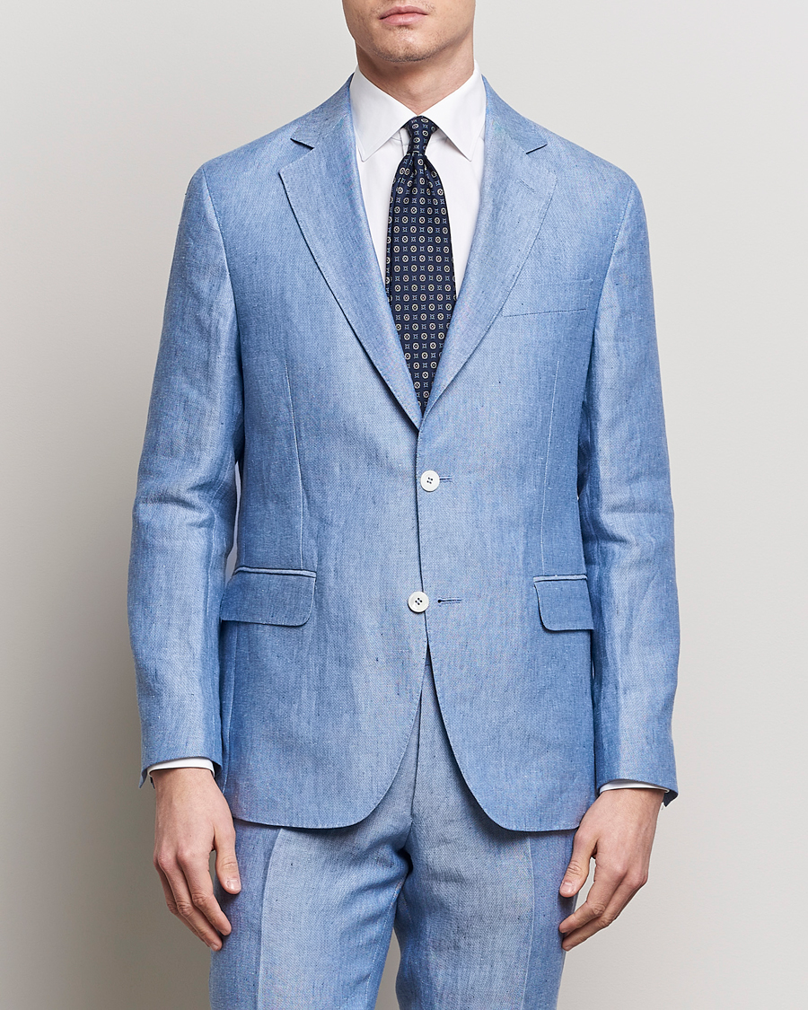 Hombres | Chaquetas de traje | Oscar Jacobson | Ferry Soft Linen Blazer Smog Blue