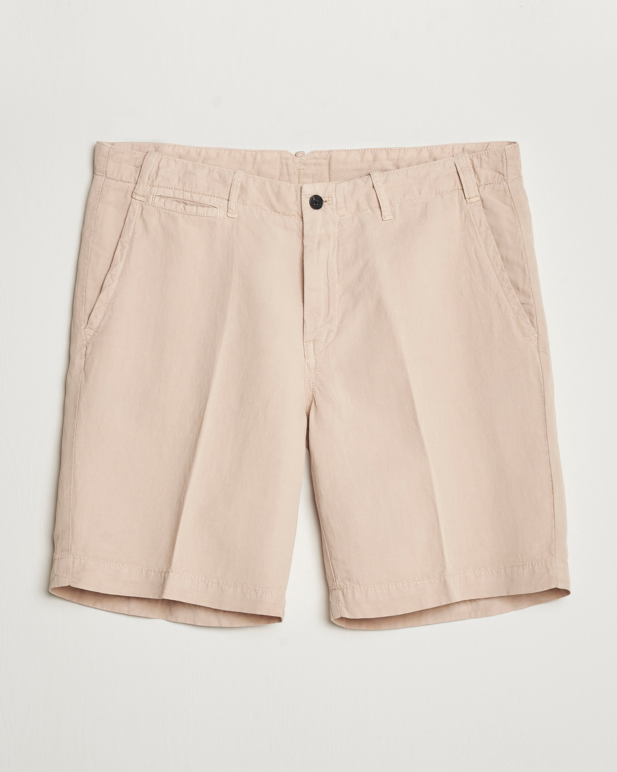 Hombres | Pantalones cortos | Oscar Jacobson | Poggio Washed Linen Shorts Beige