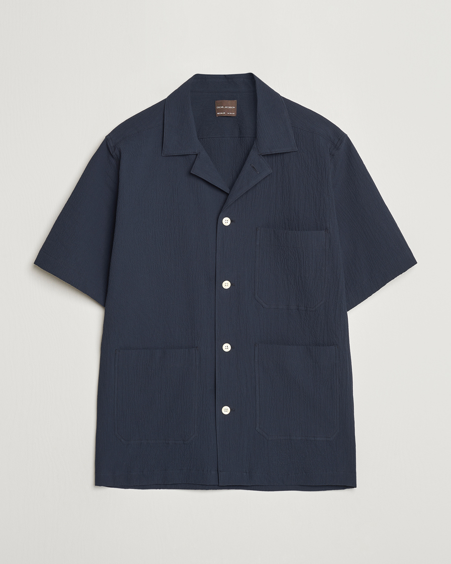 Hombres | Camisas | Oscar Jacobson | Hanks Reg Seersucker Shirt Navy
