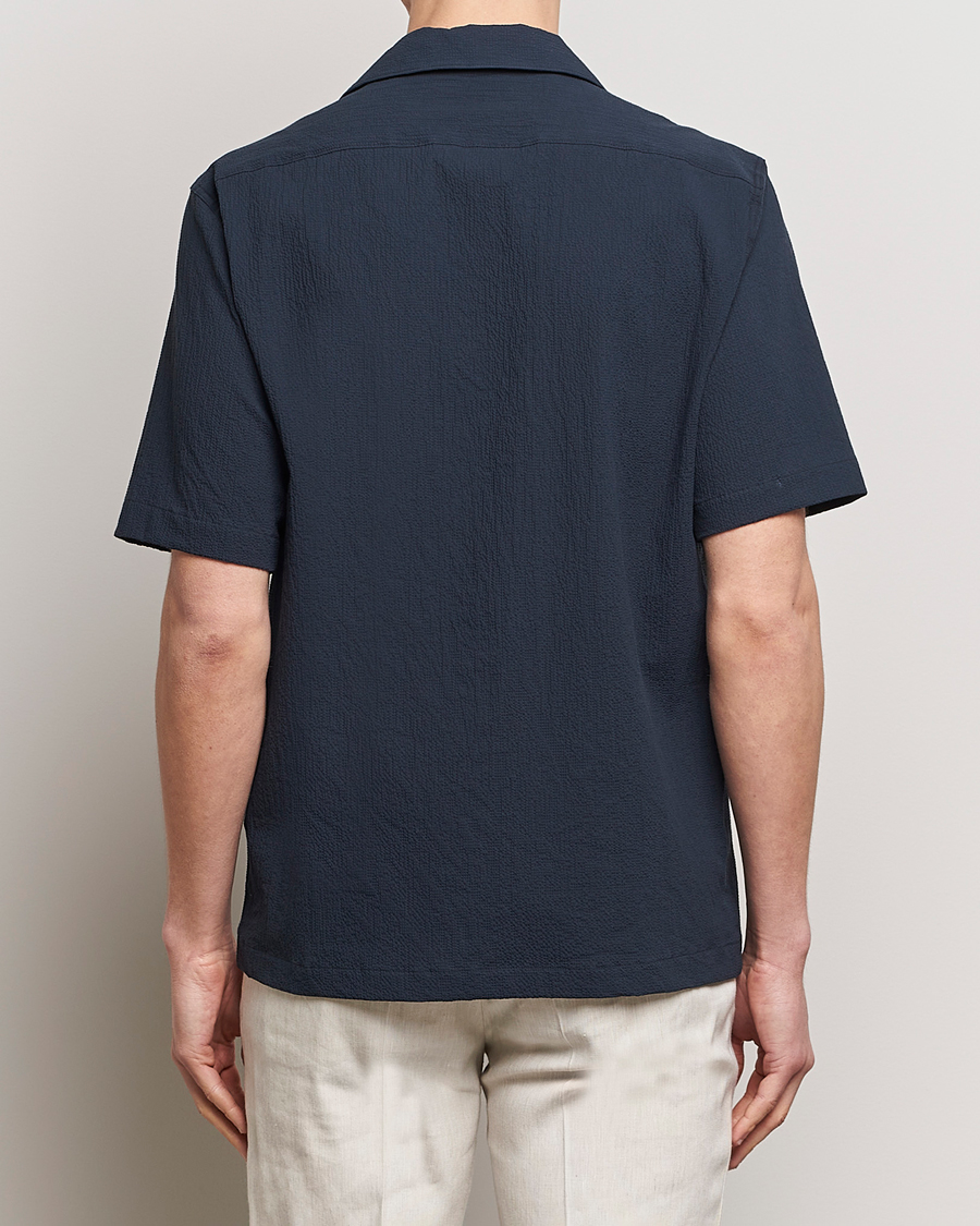 Hombres | Camisas | Oscar Jacobson | Hanks Reg Seersucker Shirt Navy