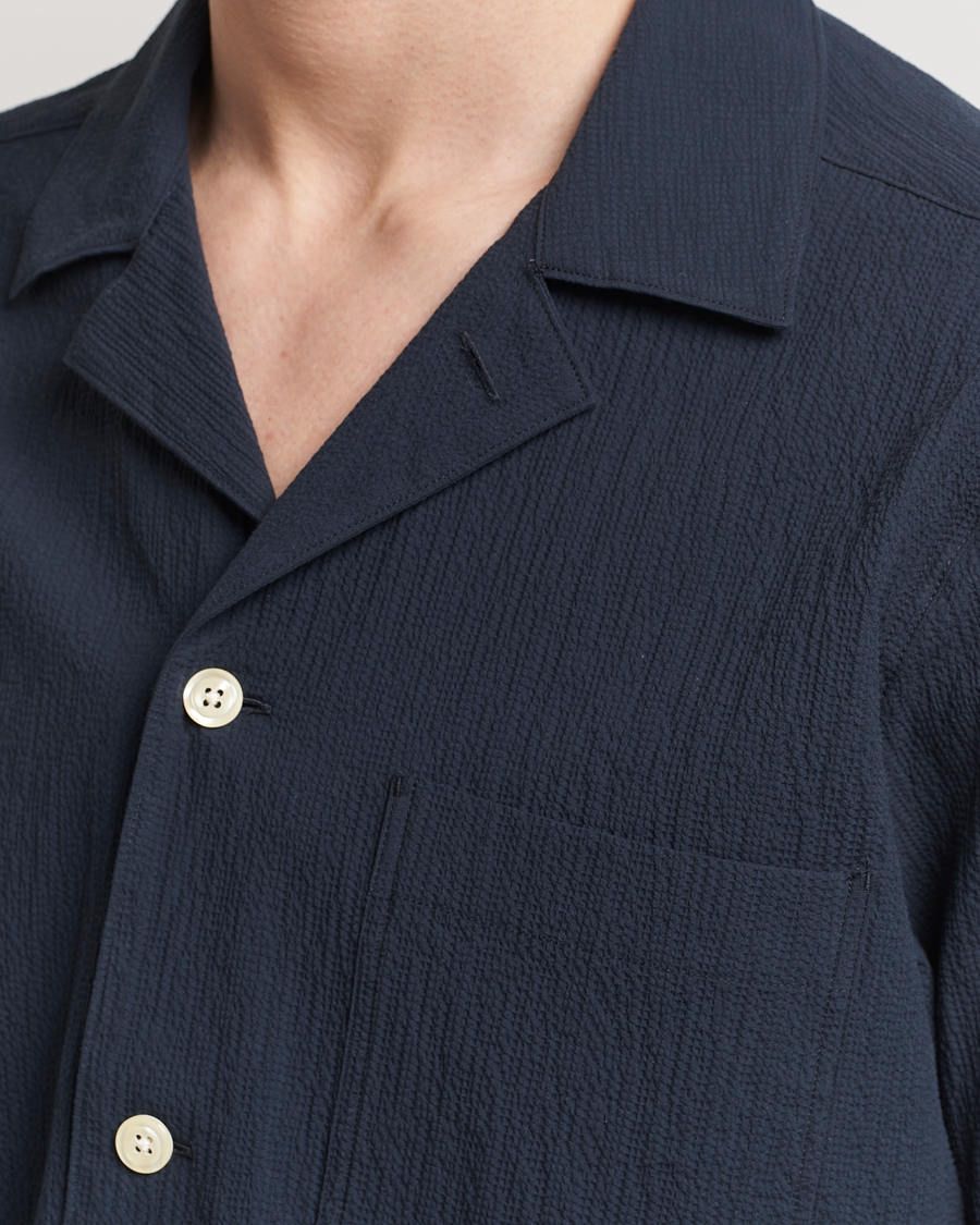 Hombres | Camisas | Oscar Jacobson | Hanks Reg Seersucker Shirt Navy