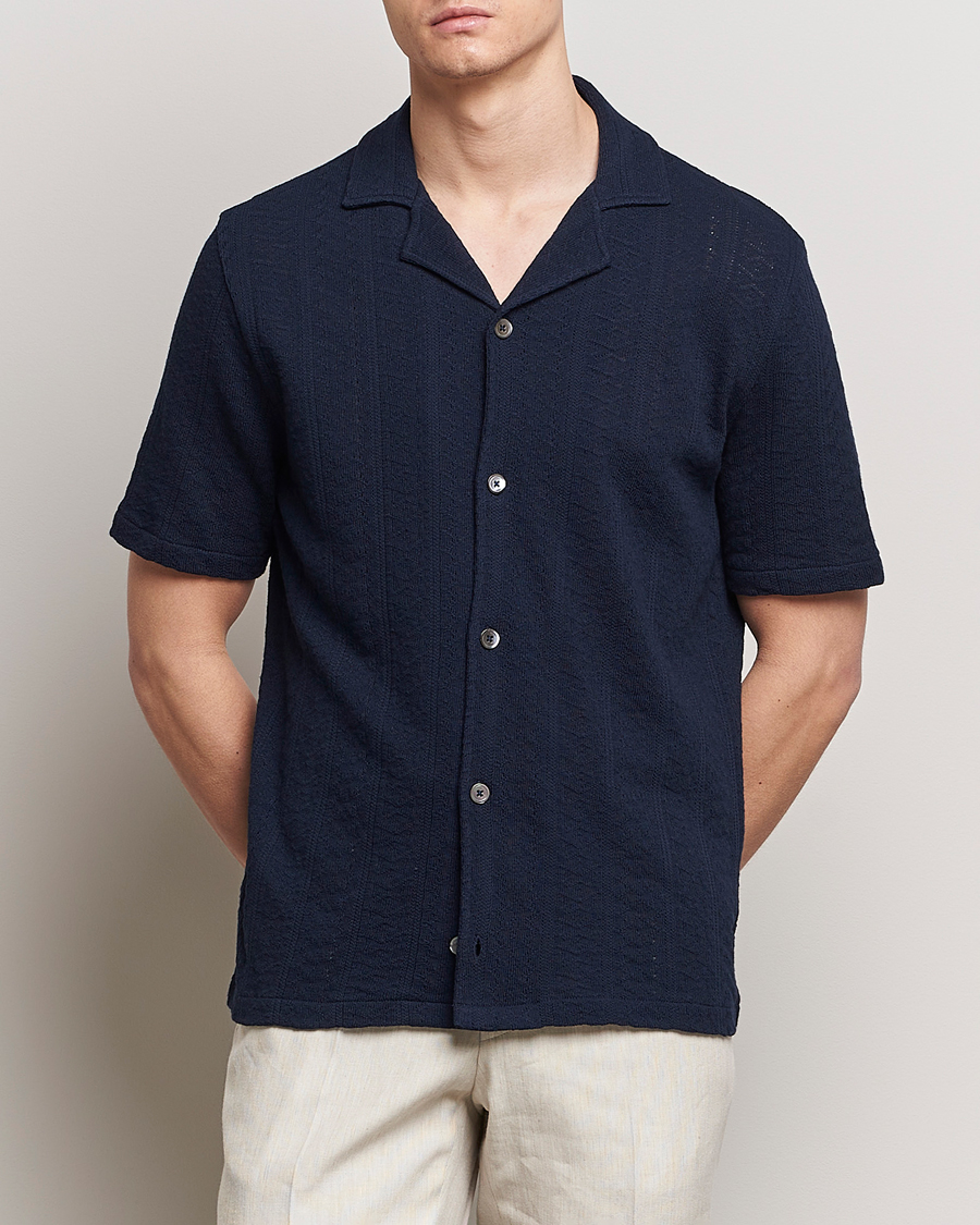 Hombres | Camisas | Oscar Jacobson | Mattis Reg Knitted Shirt Navy