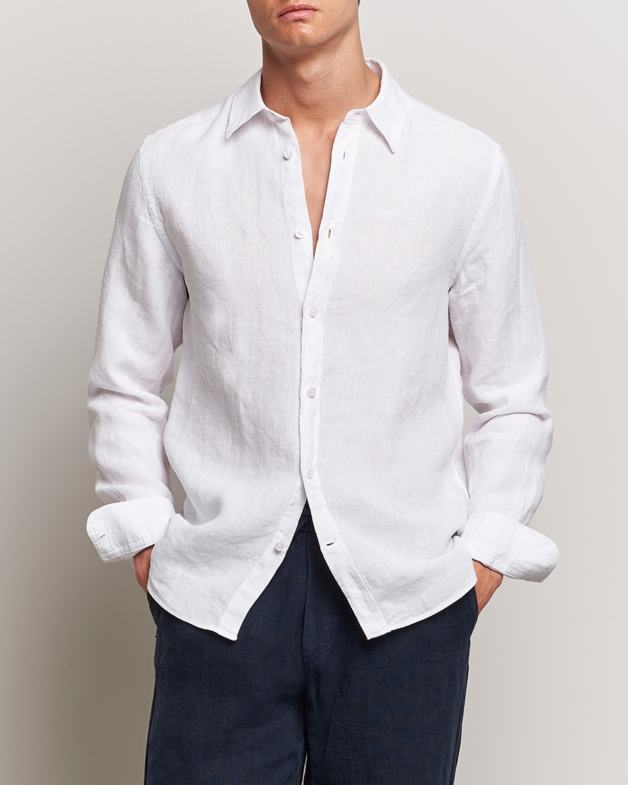 Hombres | Camisas de lino | J.Lindeberg | Slim Linen Melange Shirt White