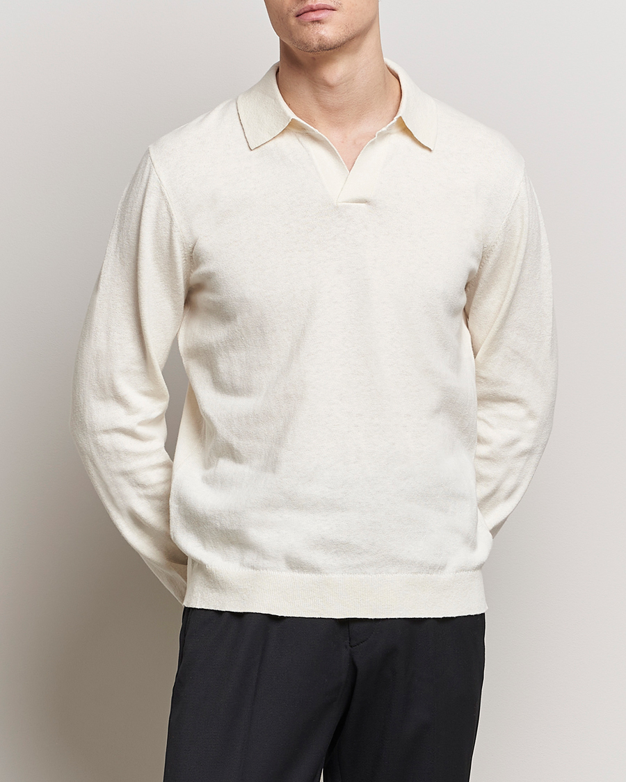 Hombres | Business & Beyond | A Day's March | Manol Cotton Linen Polo Off White