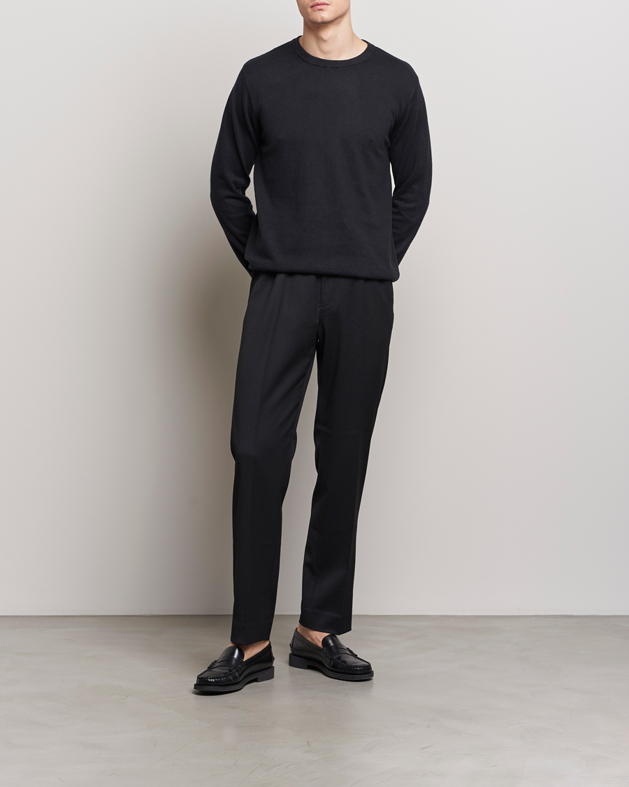 Hombres | Jerséis y prendas de punto | A Day's March | Alagon Cotton/Linen Crew Black