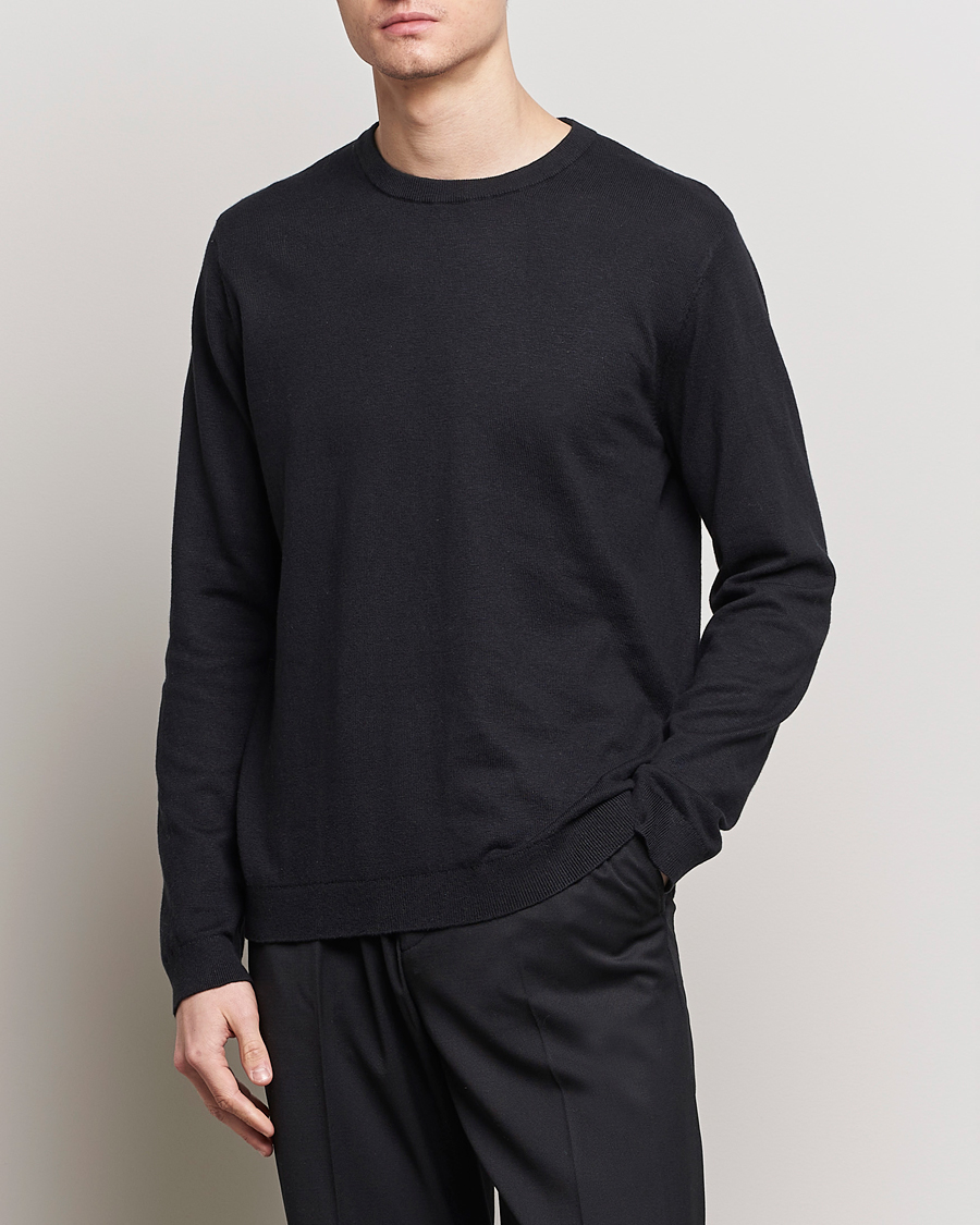 Hombres | Jerséis y prendas de punto | A Day's March | Alagon Cotton/Linen Crew Black