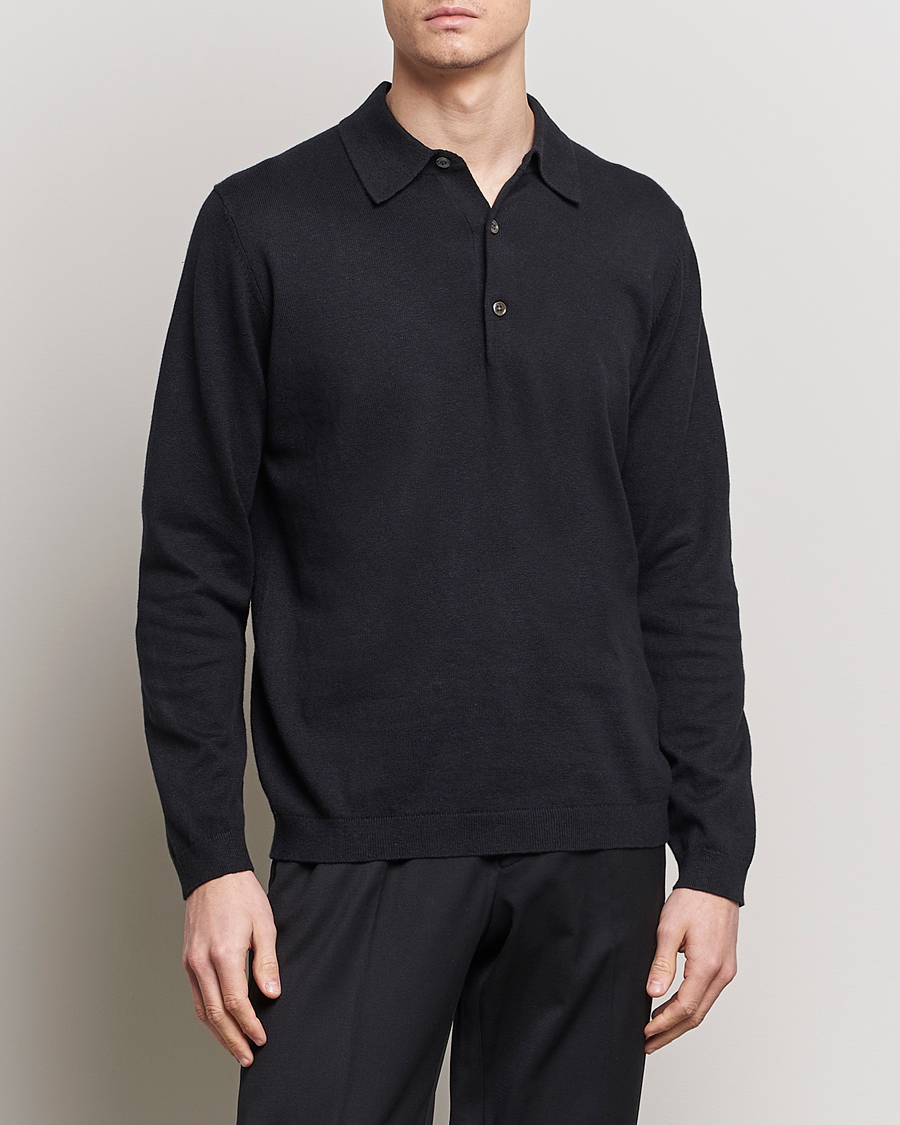Hombres | A Day's March | A Day's March | Ambroz Cotton/Linen Polo Black