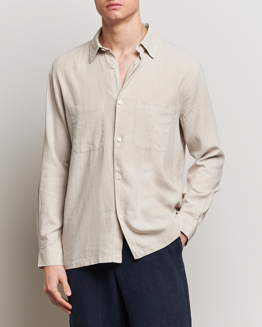 Hombres | Camisas | A Day's March | Balain Linen/Viscose Shirt Dove