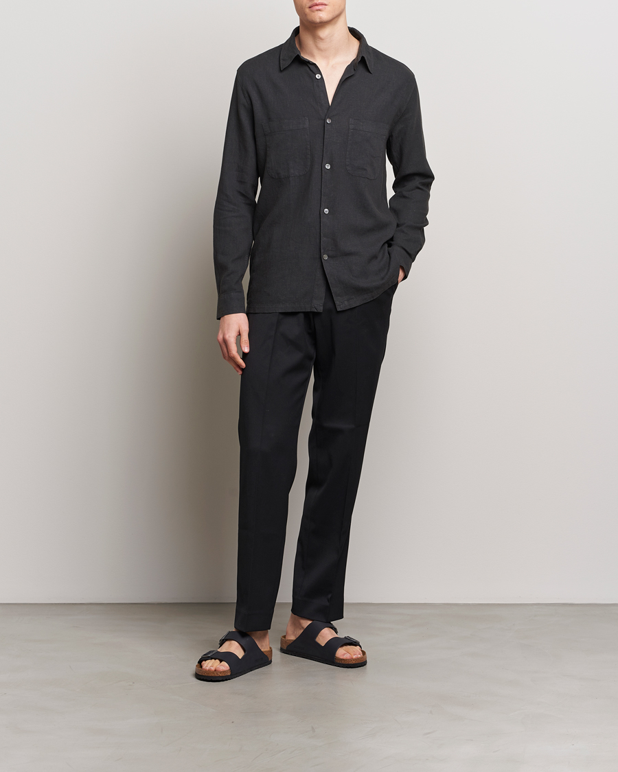 Hombres | Camisas | A Day's March | Balain Linen/Viscose Shirt Off Black