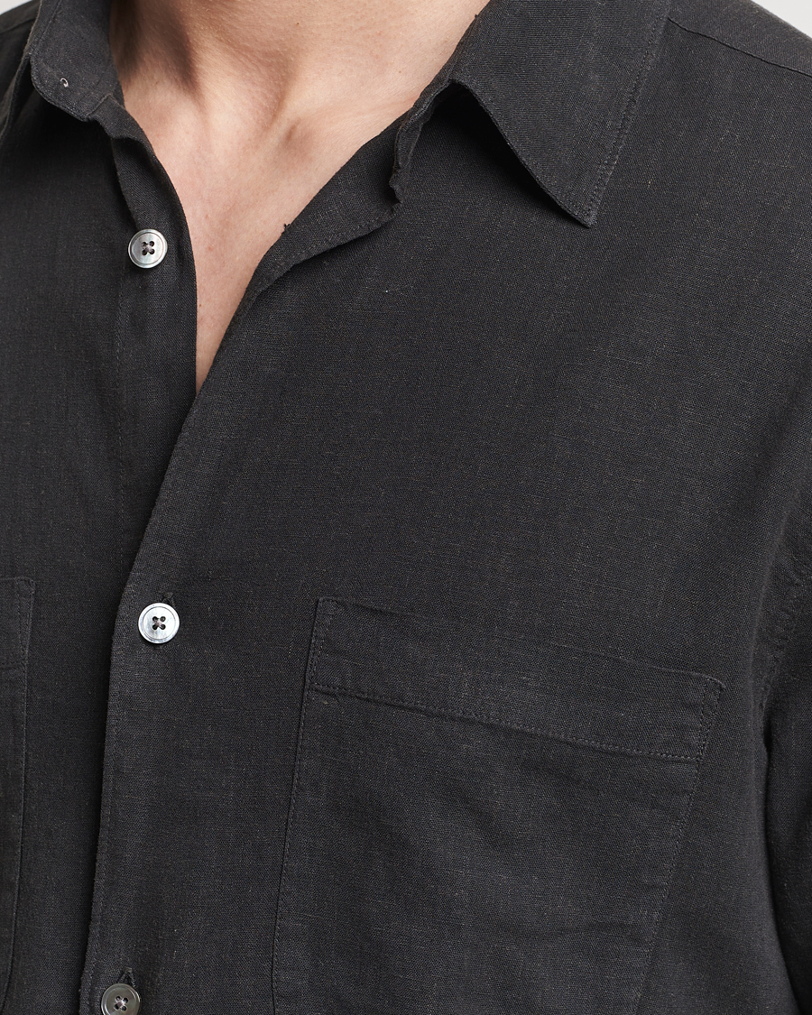 Hombres | Camisas | A Day's March | Balain Linen/Viscose Shirt Off Black