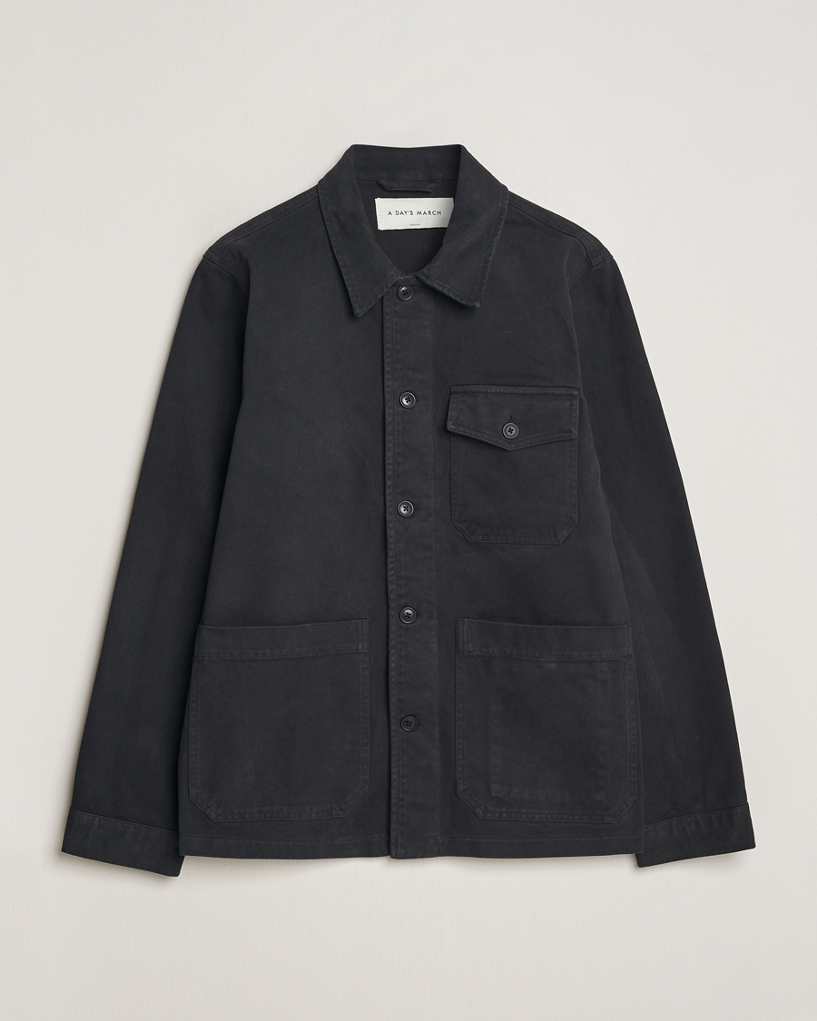 Hombres | Camisas | A Day's March | Patch Pocket Sturdy Twill Overshirt Off Black