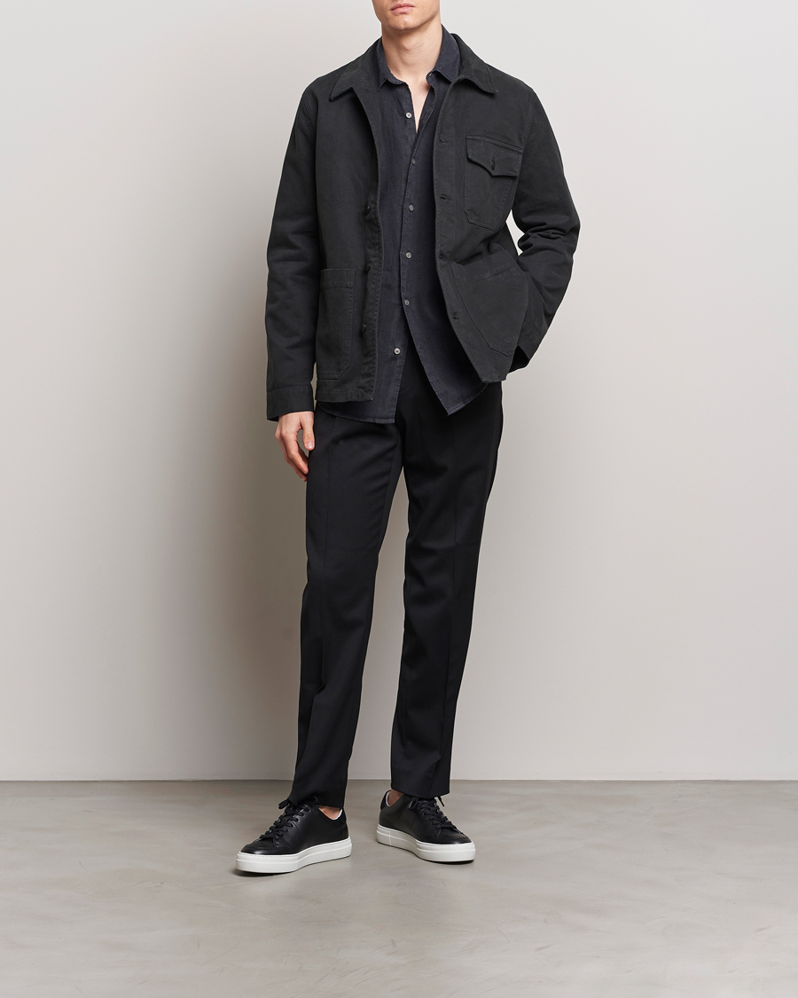 Hombres | Camisas | A Day's March | Patch Pocket Sturdy Twill Overshirt Off Black