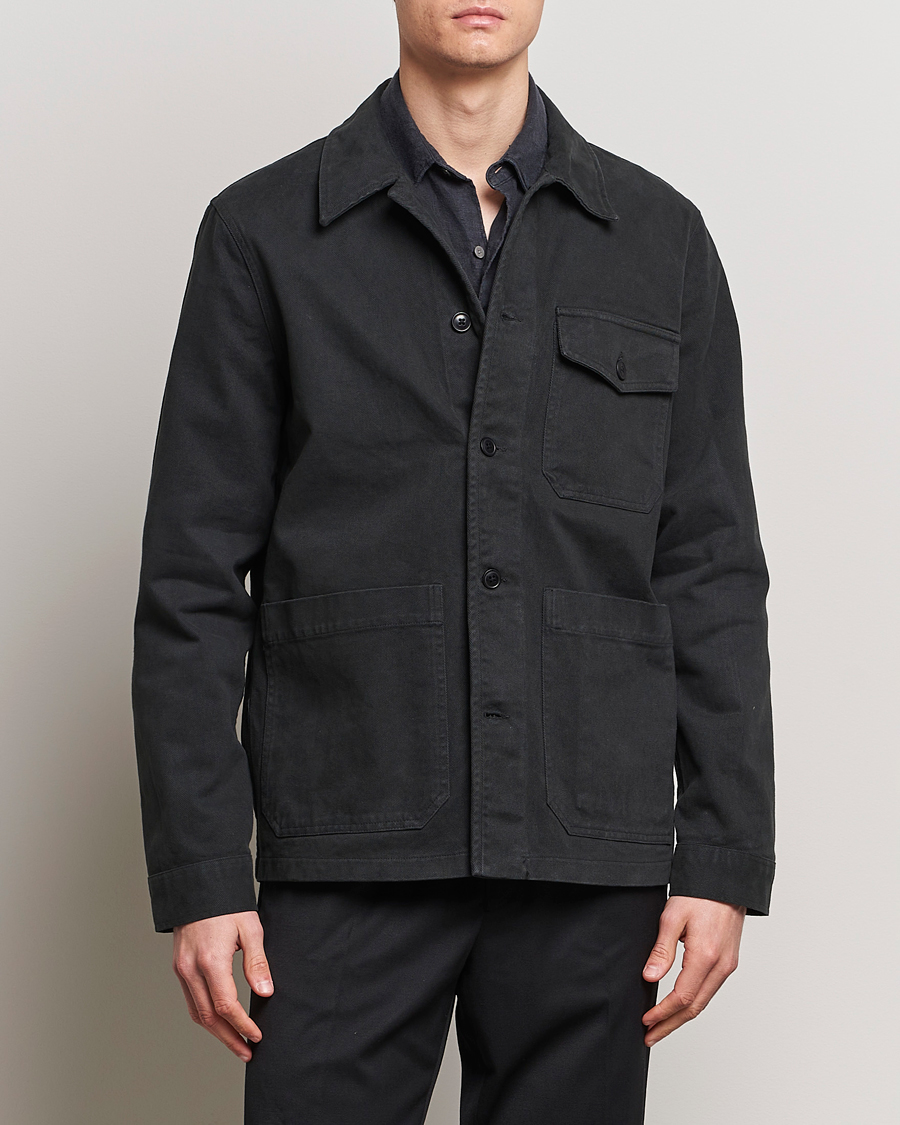 Hombres | Chaquetas de primavera | A Day's March | Patch Pocket Sturdy Twill Overshirt Off Black