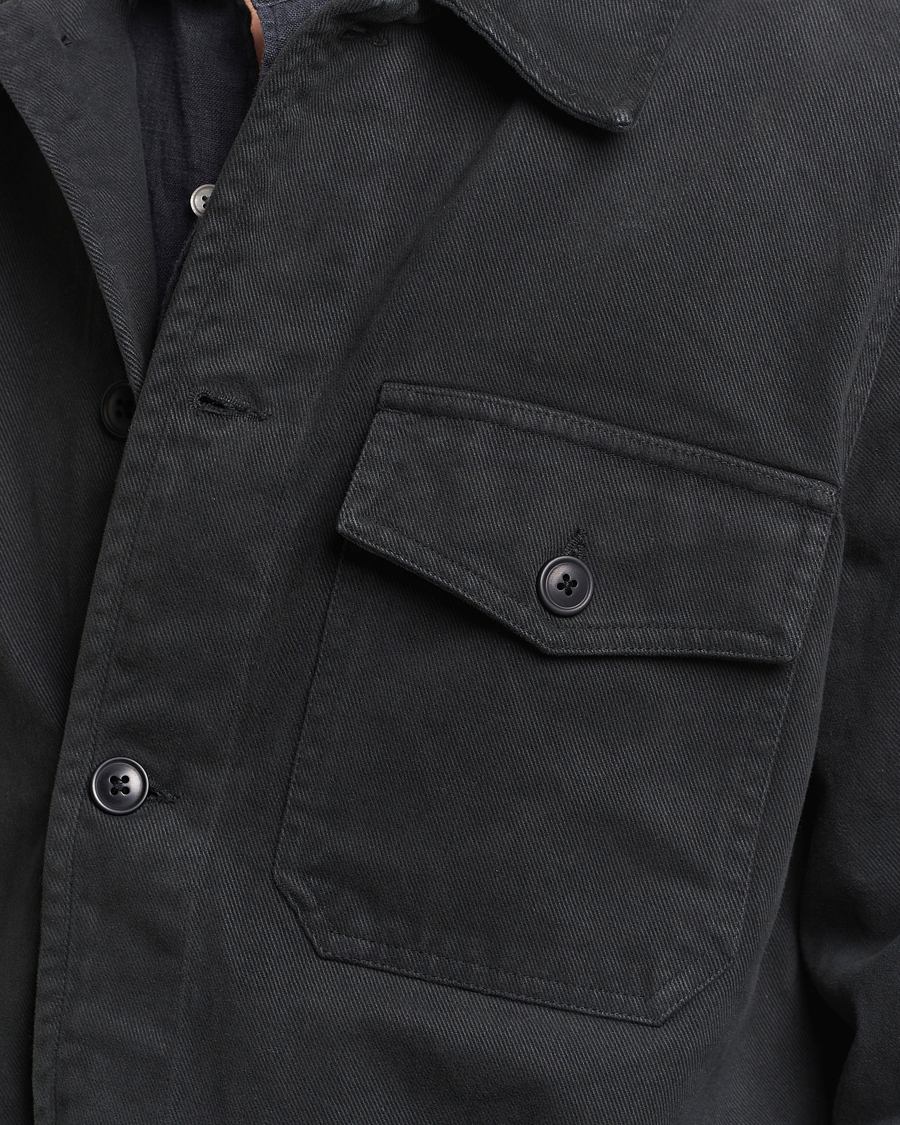 Hombres | Camisas | A Day's March | Patch Pocket Sturdy Twill Overshirt Off Black
