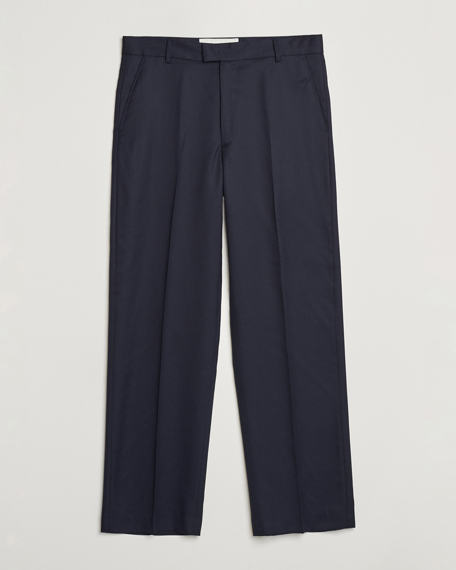 Hombres | Pantalones | A Day's March | Edward Relaxed Wool Trousers Navy