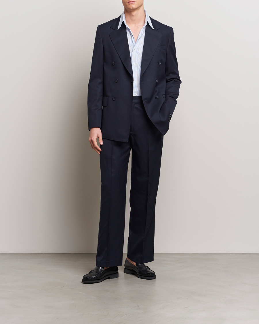 Hombres | Pantalones | A Day's March | Edward Relaxed Wool Trousers Navy