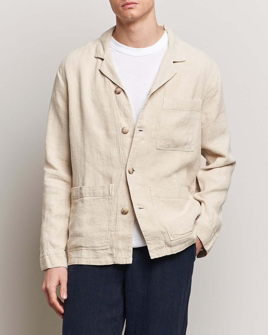 Hombres | Camisas | A Day's March | Bangher Linen Overshirt Oyster