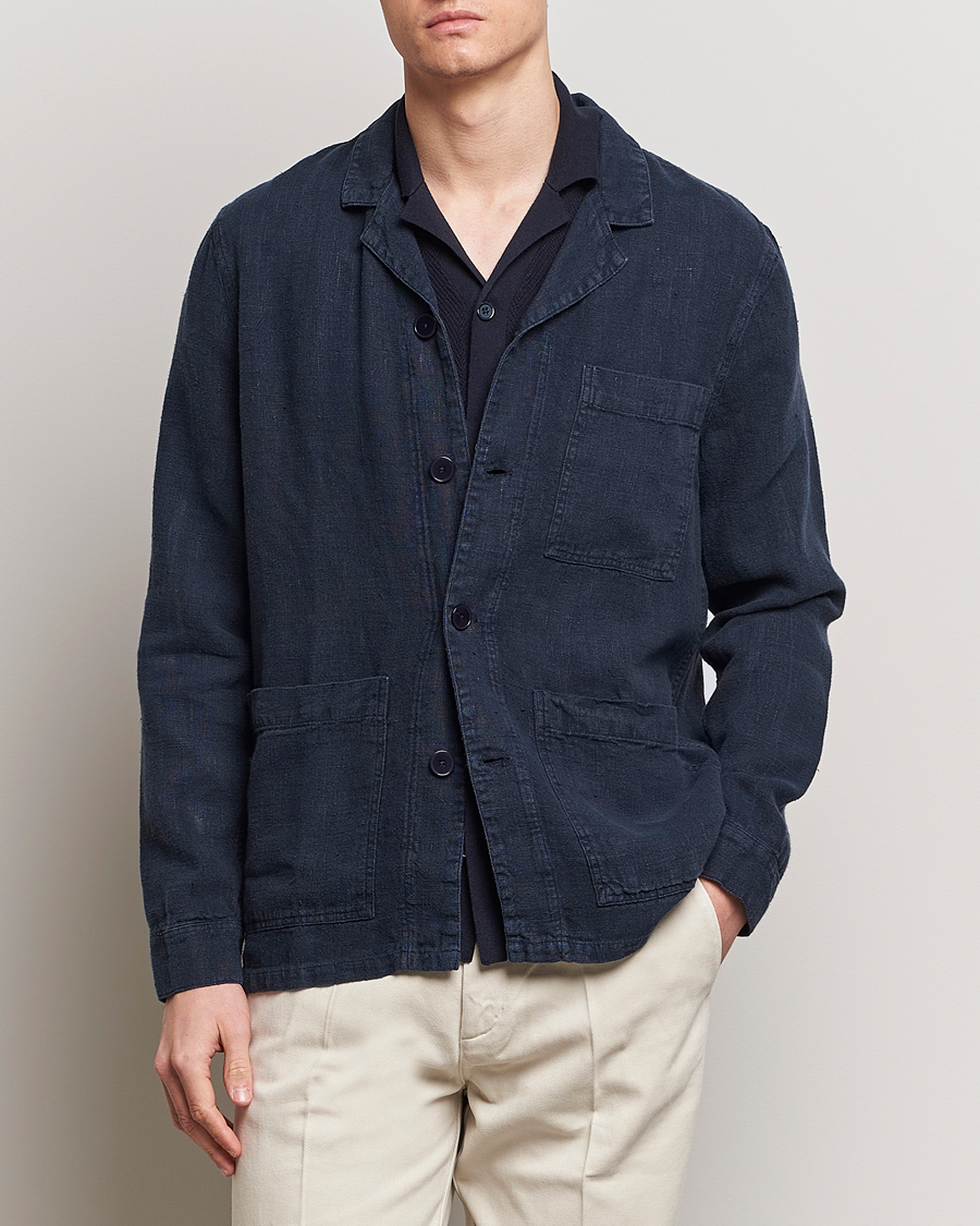 Hombres | Chaquetas tipo camisa | A Day\'s March | Bangher Linen Overshirt Navy