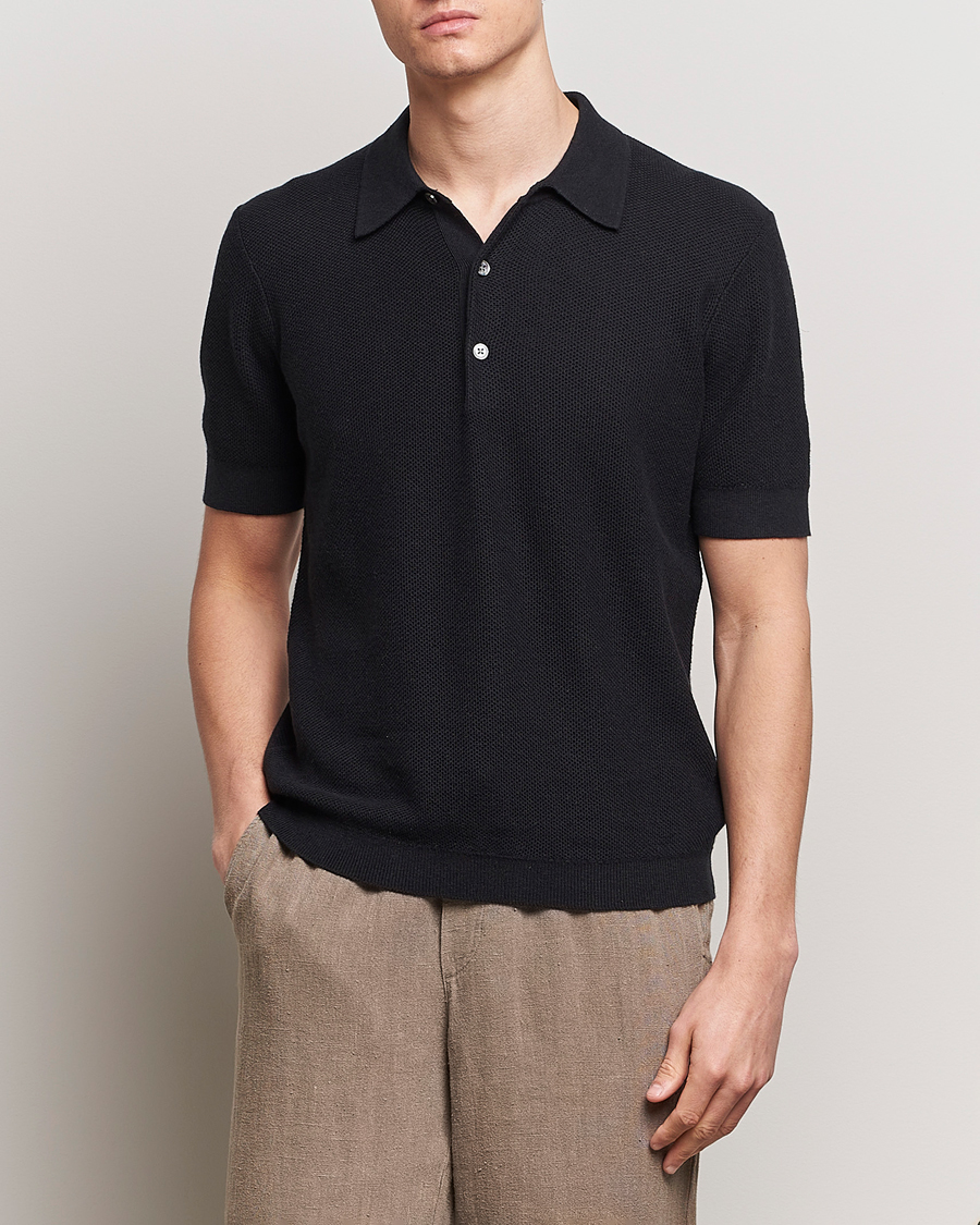 Hombres |  | A Day's March | Rosehall Popcorn Stitch Polo Black
