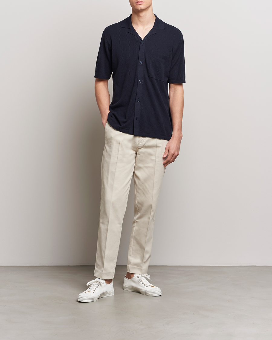 Hombres | Camisas | A Day's March | Yamu Knitted Herringbone Shirt Navy