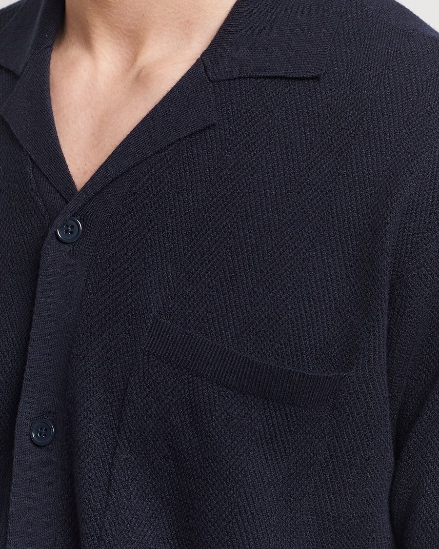 Hombres | Camisas | A Day's March | Yamu Knitted Herringbone Shirt Navy