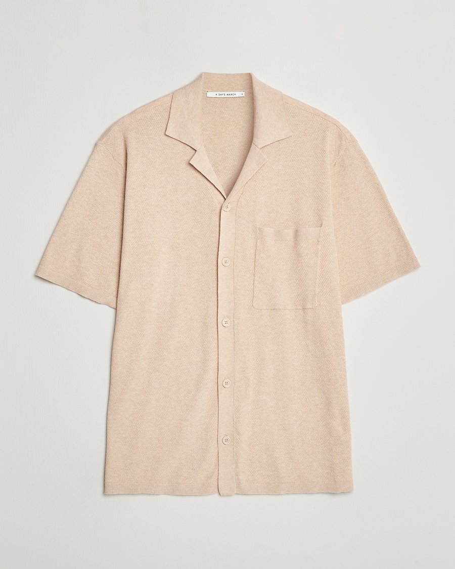 Hombres | Camisas | A Day's March | Yamu Knitted Herringbone Shirt Oyster