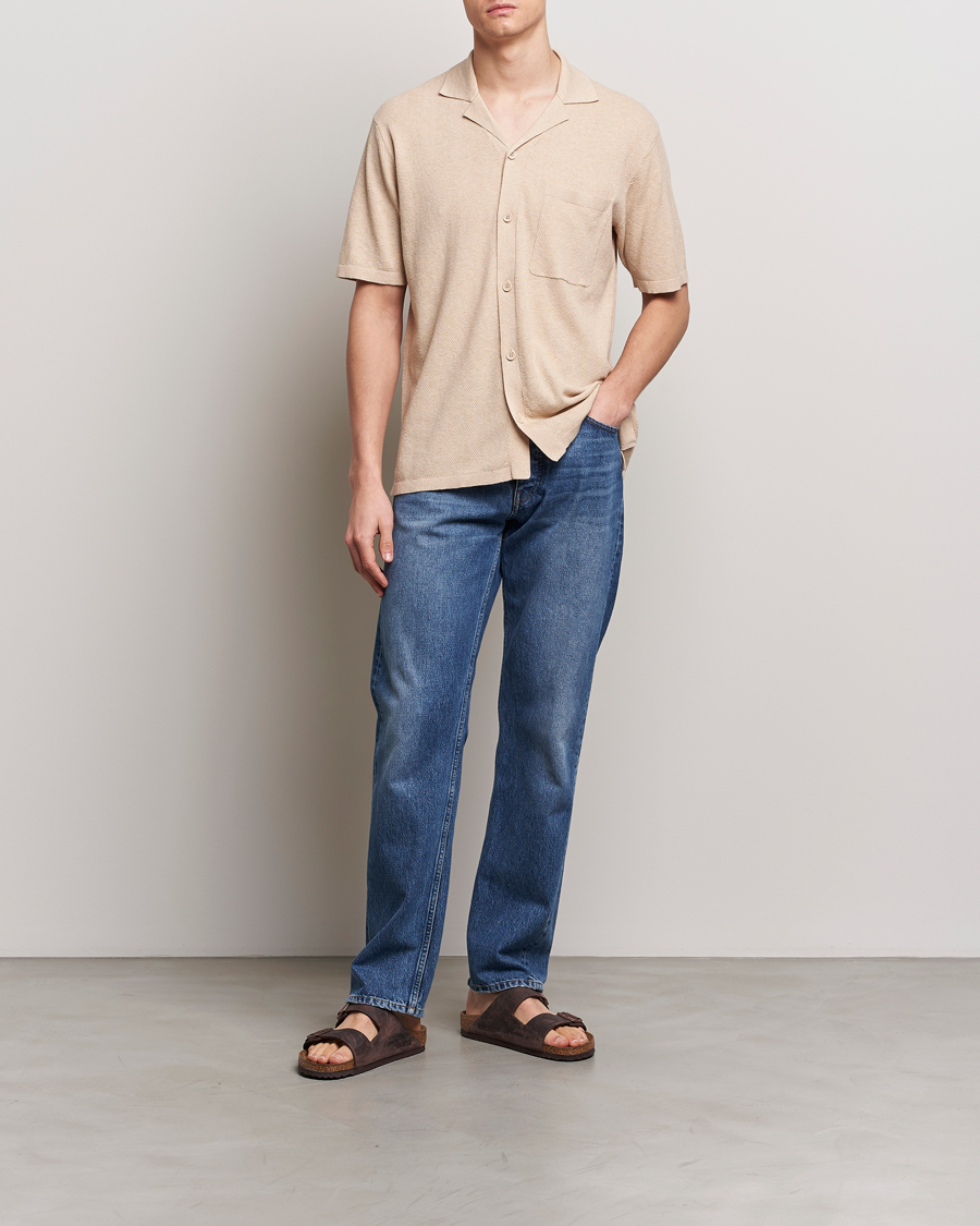 Hombres | Camisas | A Day's March | Yamu Knitted Herringbone Shirt Oyster