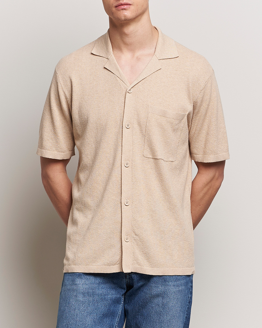 Hombres | Camisas de manga corta | A Day\'s March | Yamu Knitted Herringbone Shirt Oyster