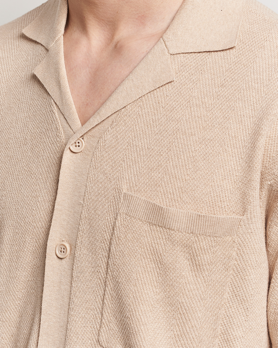 Hombres | Camisas | A Day's March | Yamu Knitted Herringbone Shirt Oyster