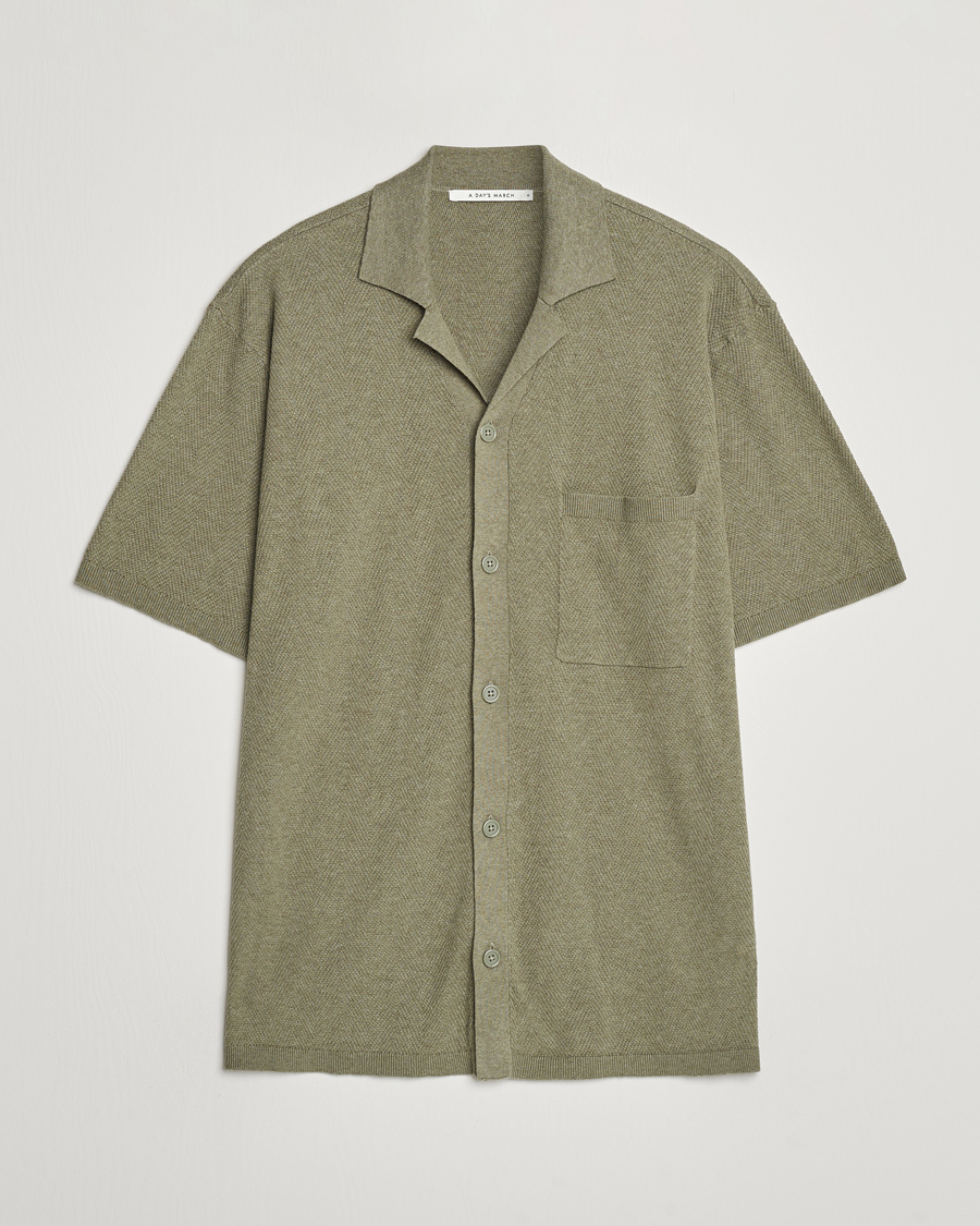Hombres | Camisas | A Day's March | Yamu Knitted Herringbone Shirt Olive
