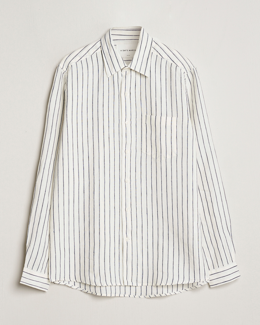 Hombres | Camisas | A Day's March | Abu Striped Linen Shirt White/Navy