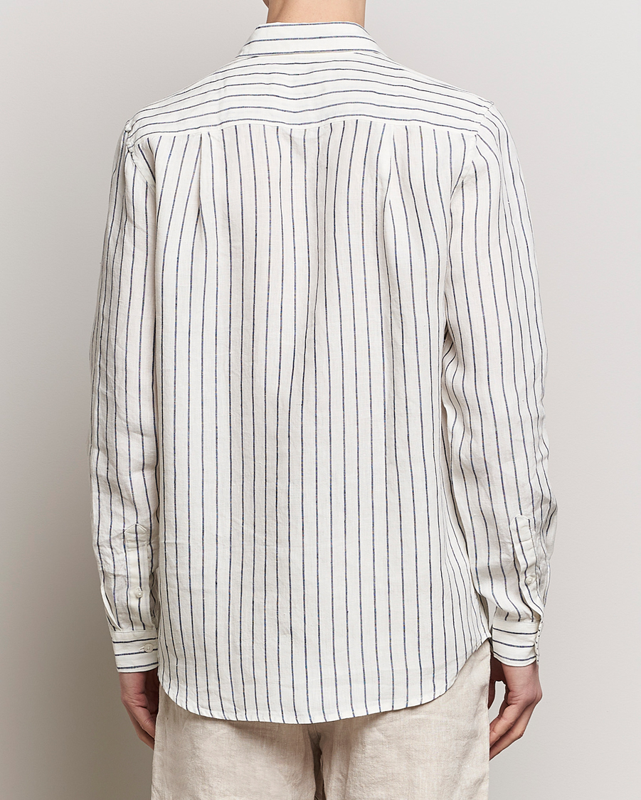 Hombres | Camisas | A Day's March | Abu Striped Linen Shirt White/Navy