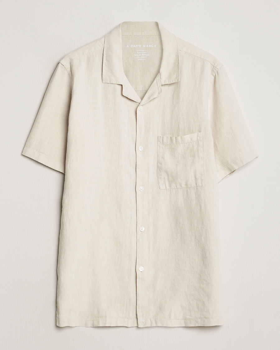 Hombres | Camisas | A Day's March | Yamu Linen Short Sleeve Shirt Sand