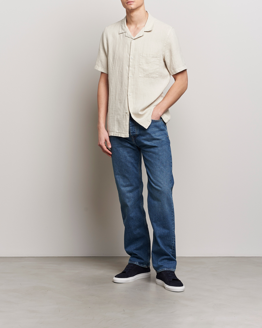 Hombres | Camisas | A Day's March | Yamu Linen Short Sleeve Shirt Sand