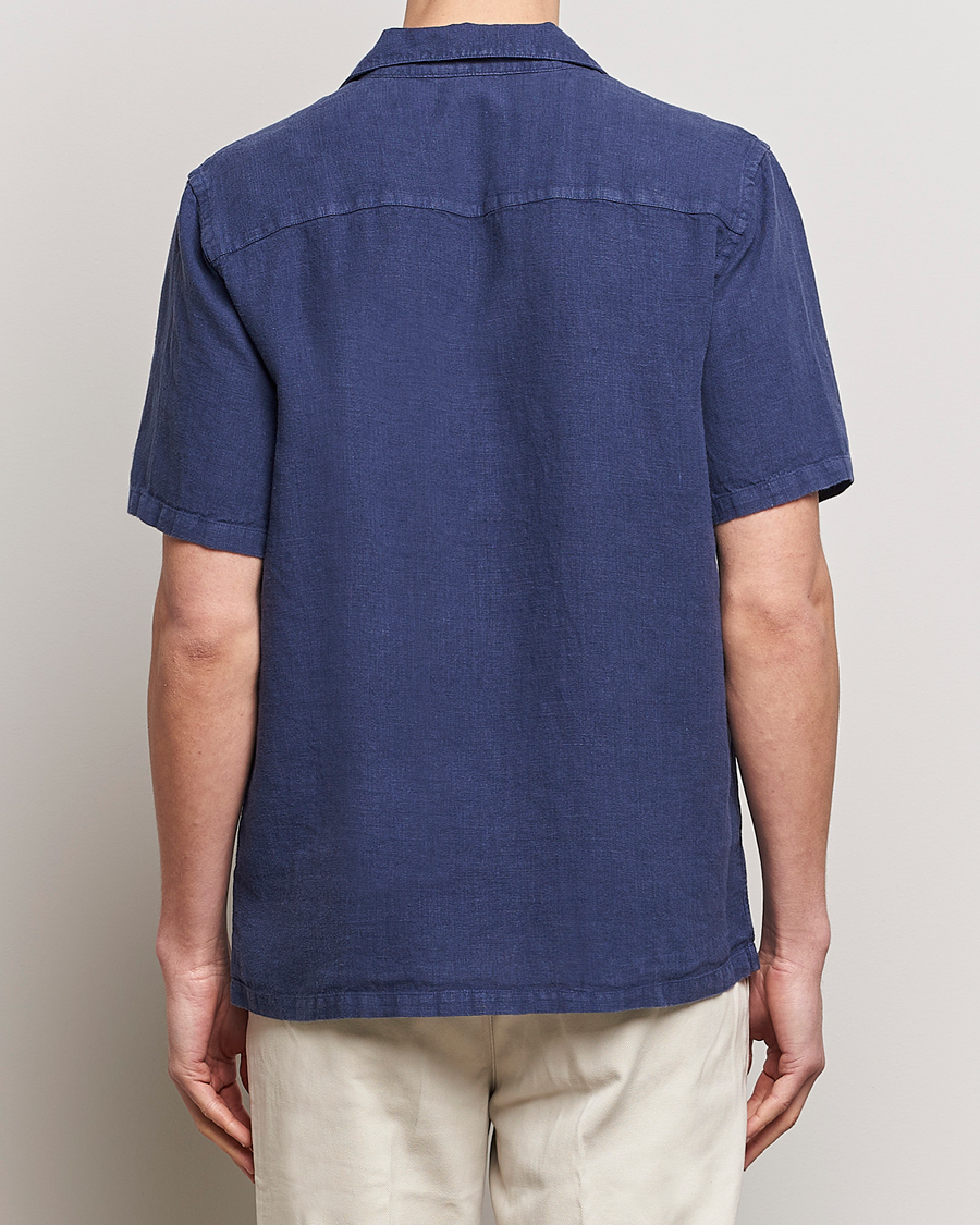 Hombres | Camisas | A Day's March | Yamu Short Sleeve Linen Shirt Brewers Blue