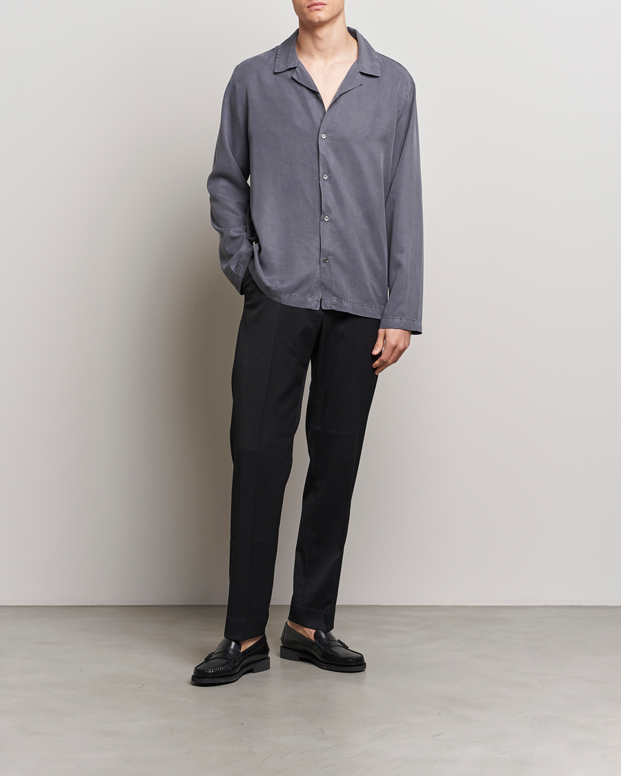 Hombres | Camisas | A Day's March | Chase Camp Collar Lyocell Shirt Dark Grey
