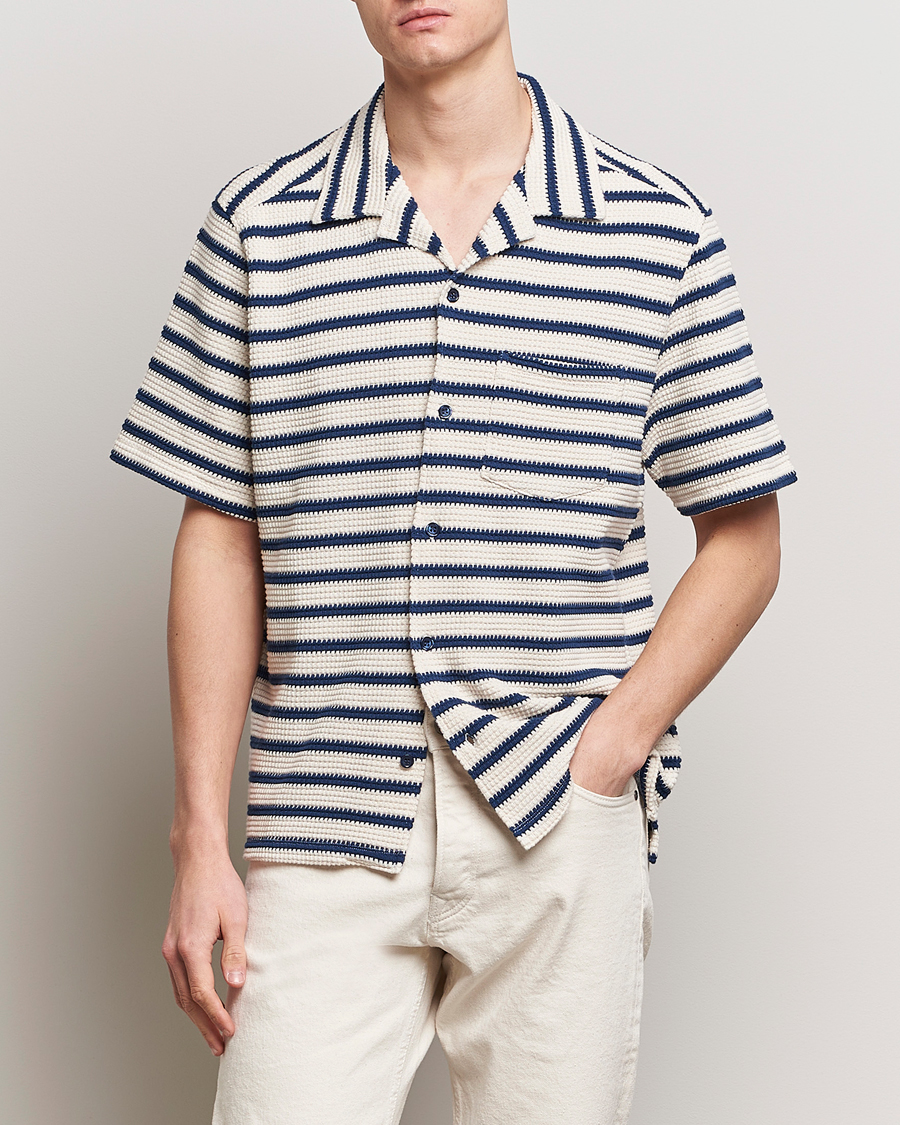 Hombres | Camisas casuales | J.Lindeberg | Tiro Resort Stripe Shirt Estate Blue