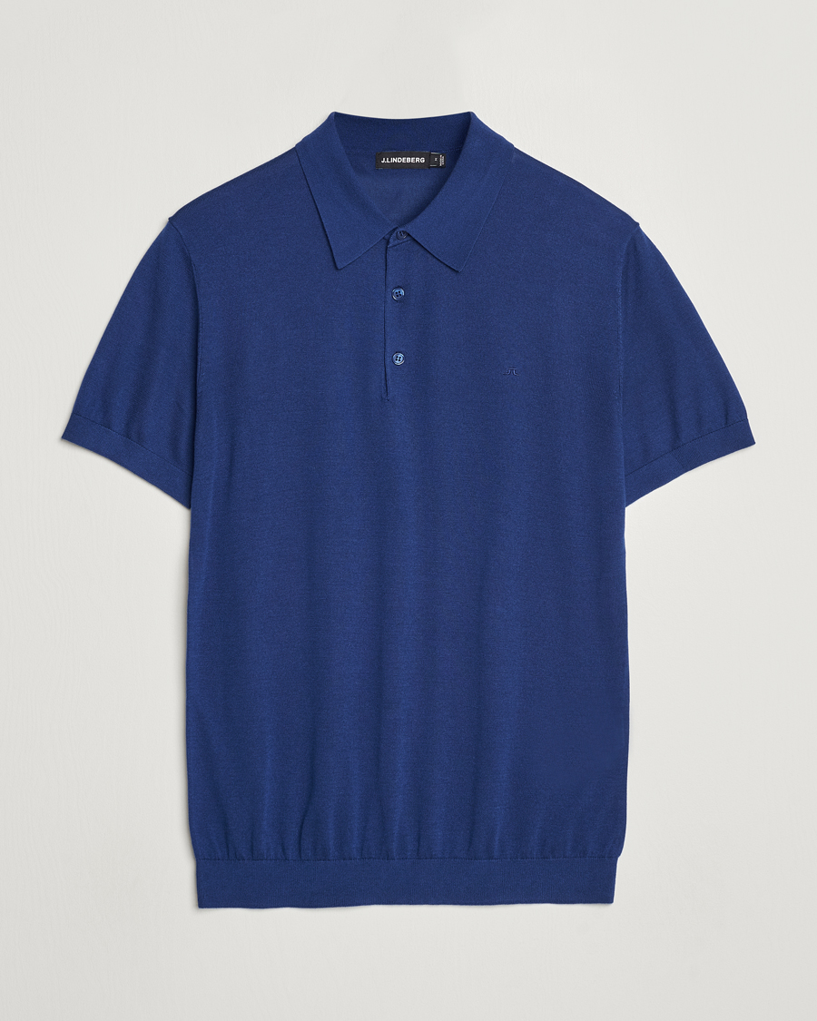 Hombres | Polos | J.Lindeberg | Ridge Lyocell Silk Polo Estate Blue