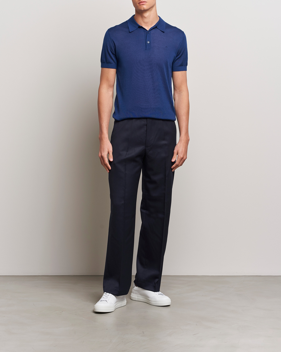 Hombres | Polos | J.Lindeberg | Ridge Lyocell Silk Polo Estate Blue