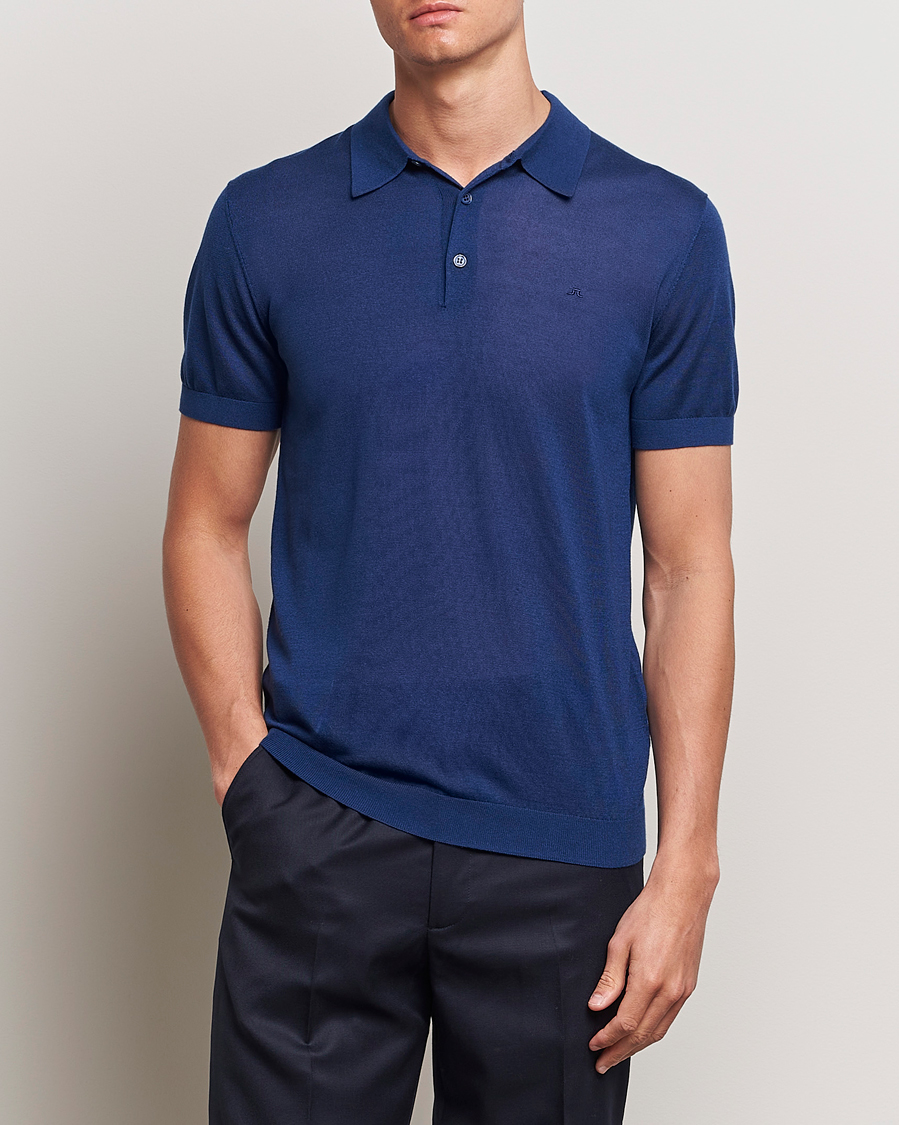 Hombres | Polos | J.Lindeberg | Ridge Lyocell Silk Polo Estate Blue