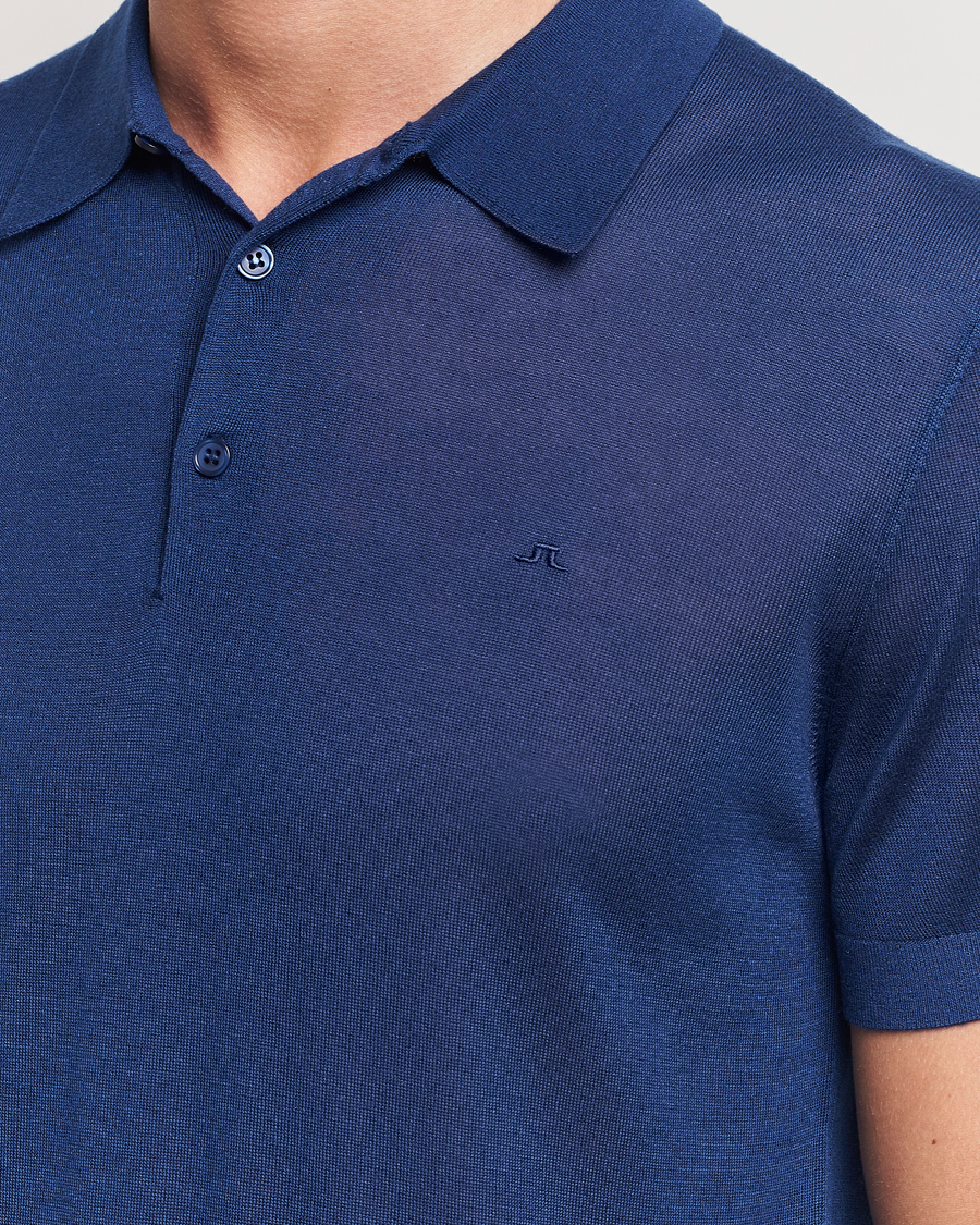 Hombres | Polos | J.Lindeberg | Ridge Lyocell Silk Polo Estate Blue