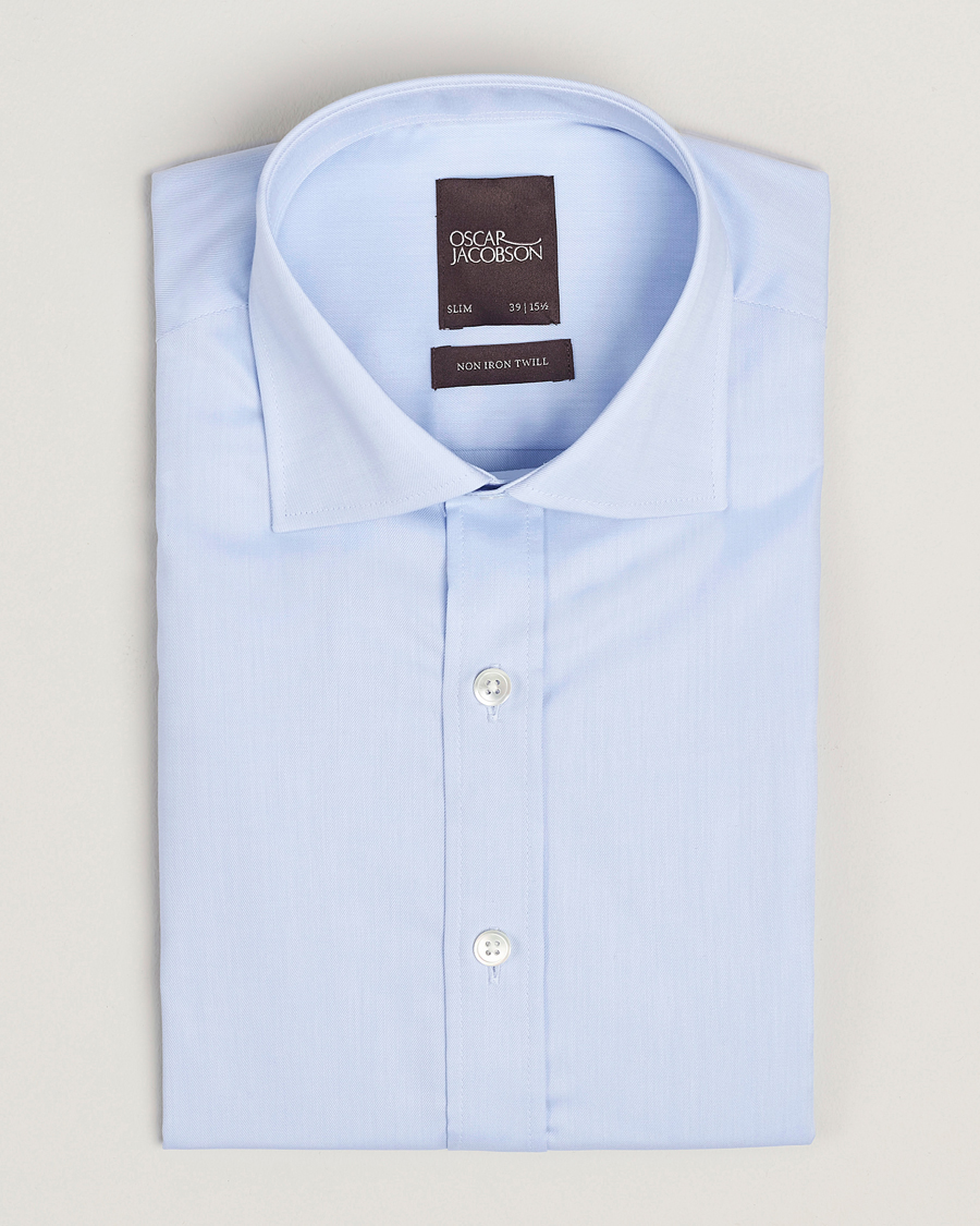Hombres | Camisas | Oscar Jacobson | Slim Fit Cut Away Non Iron Twill Light Blue