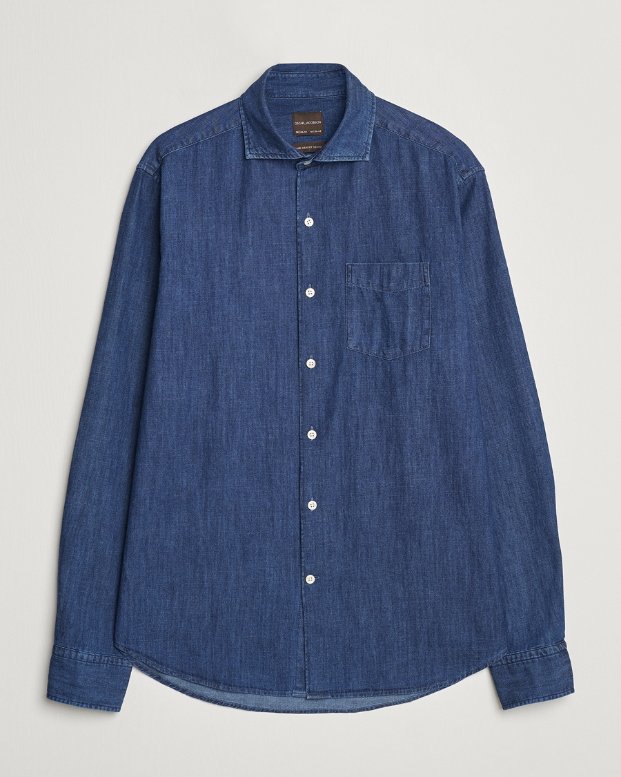 Hombres | Camisas | Oscar Jacobson | Reg Fit Wide Spread C Dark Indigo Midnight Blue