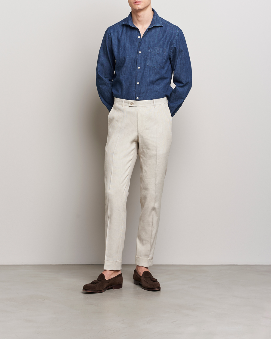 Hombres | Camisas | Oscar Jacobson | Reg Fit Wide Spread C Dark Indigo Midnight Blue