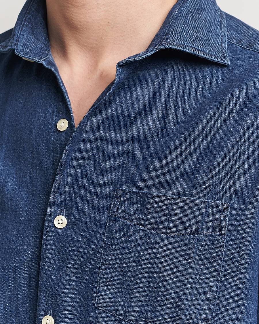 Hombres | Camisas | Oscar Jacobson | Reg Fit Wide Spread C Dark Indigo Midnight Blue