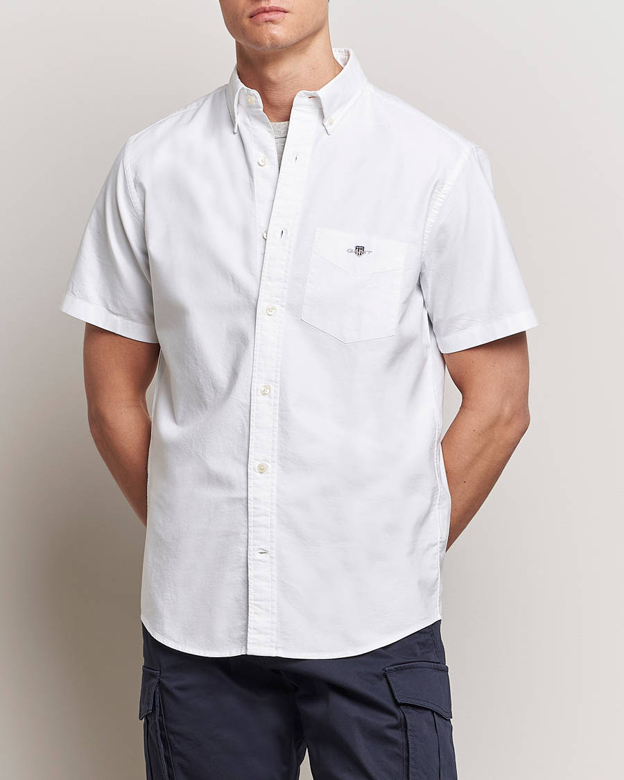 Hombres | Camisas de manga corta | GANT | Regular Short Sleeve Oxford Shirt White