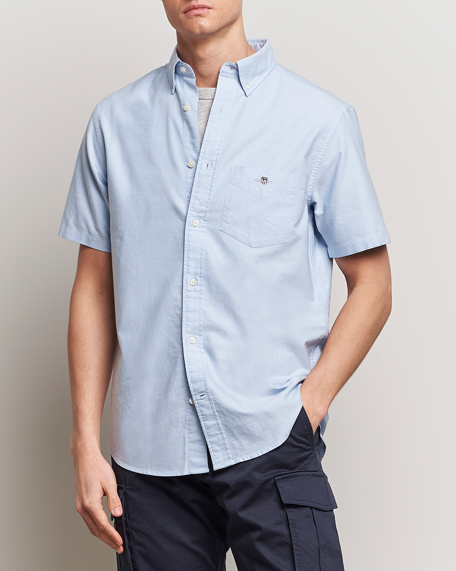 Hombres | Camisas de manga corta | GANT | Regular Short Sleeve Oxford Shirt Light Blue