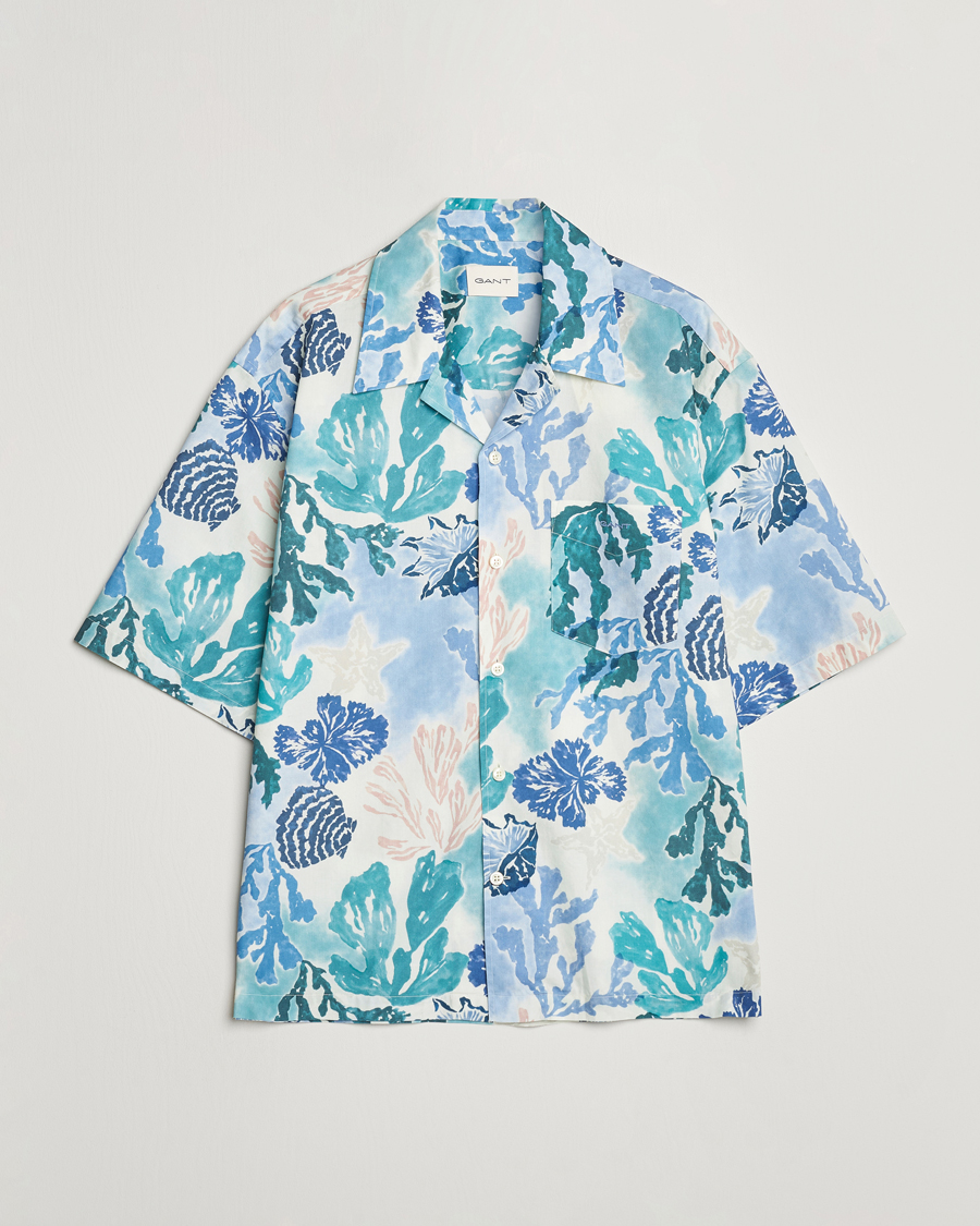 Hombres | Camisas | Gant | Camp Collar Sea Print Short Sleeve Shirt Rich Blue