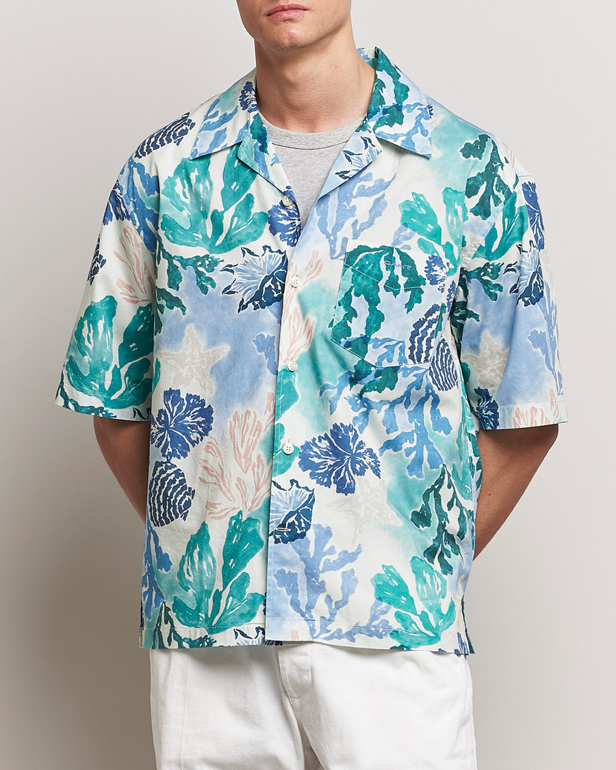 Hombres | Camisas | Gant | Camp Collar Sea Print Short Sleeve Shirt Rich Blue
